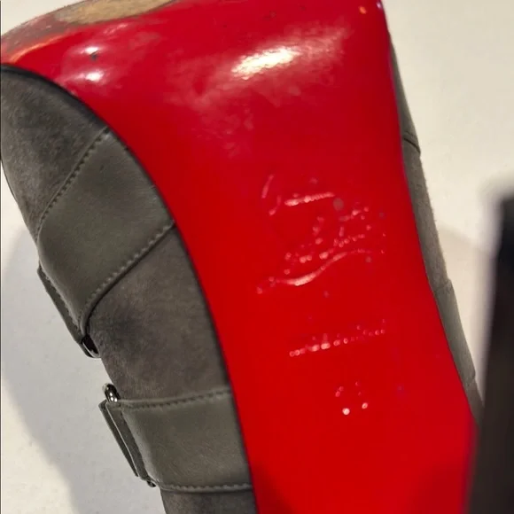 Christian Louboutin Gray Heeled Boots with Strappy Design